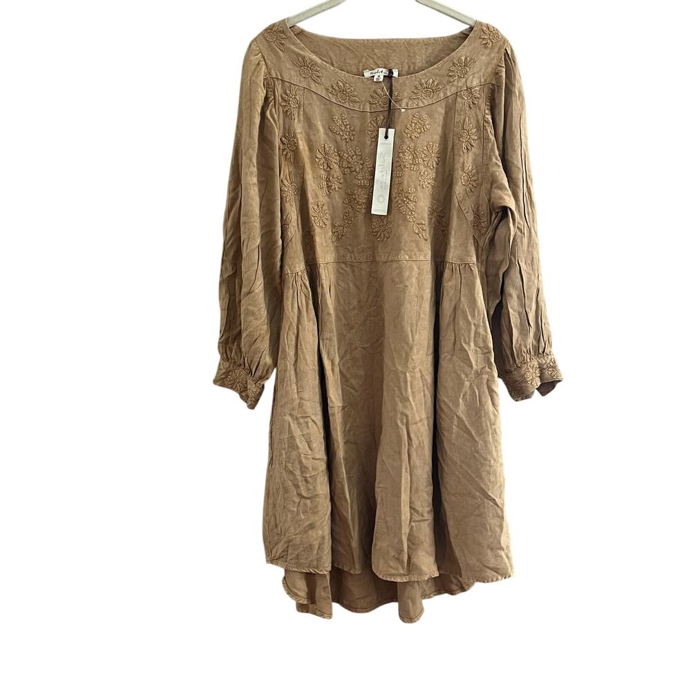 NWT Solitaire Mustard Yellow Brown Hippie Boho Dress w Pockets-Medium